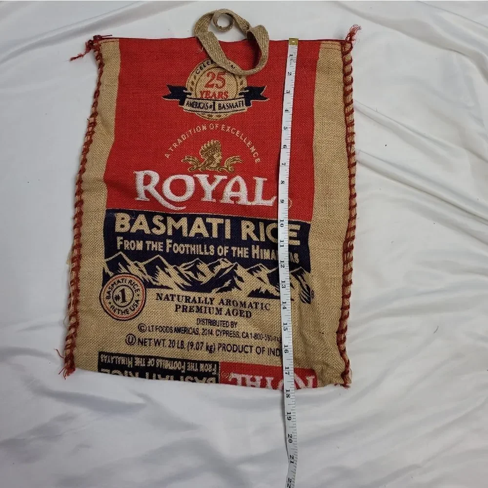 UPCYCLED Basmati rice bag‎ tote with zipper closure burlap shopping